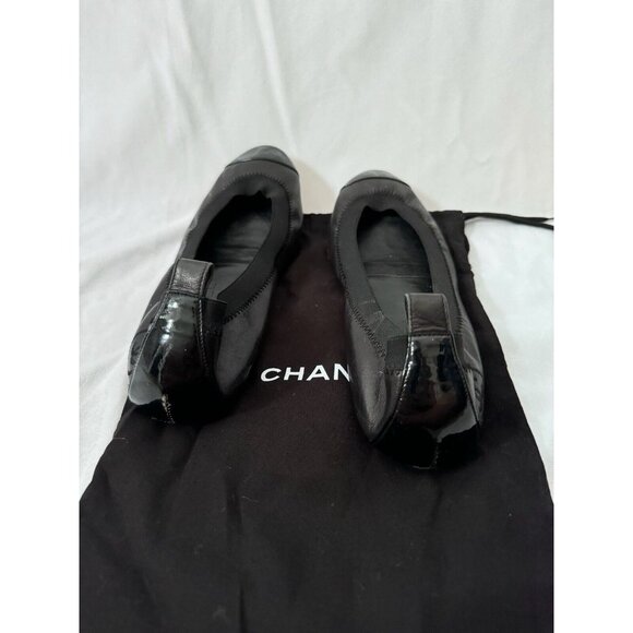 Chanel Women's Flats Ballerinas Black Logo CC Leather 36 - Picture 3 of 11